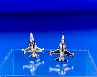 Earrings F-16 Fighting Falcon Sterling Silver , Aviation Jewelry