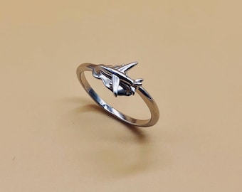 Vliegtuigring, zilveren vliegtuigring, reisring, stewardesscadeau, vliegtuigsieraden, minimale ring, wolk, luchtvaartsieraden, verstelbaar