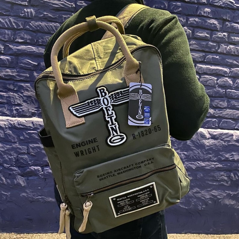 Backpack Boeing, Khaki Backpack, Backpack, Airplane, Plane, Aviation, Travel, Carry on Backpack, Gift For Him image 6