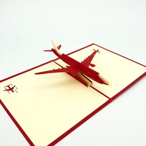 Handgemaakte 3D pop-up verjaardagskaart zilver, rood, blauw vliegtuig, vaderdag, pilot air flight airbus boeing passagiersvliegtuig