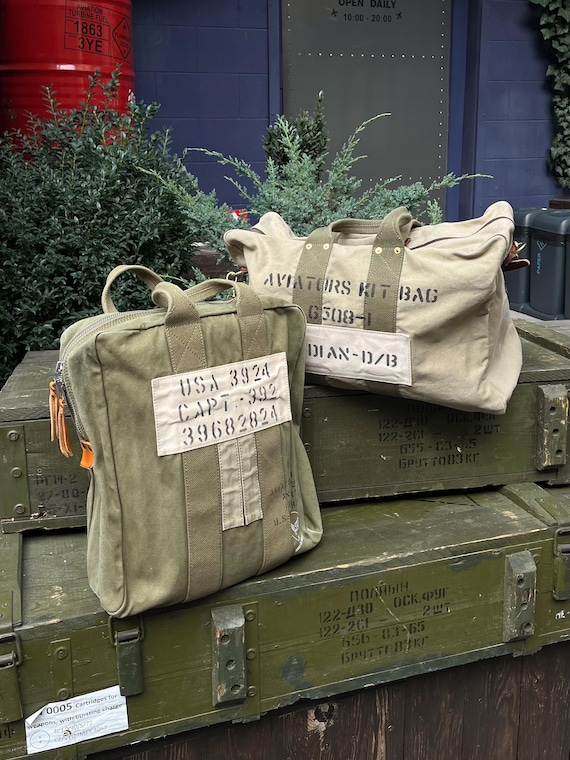 WWII Aviator Kit Bag, Aviation Canvas Bag, Military Shoulder Tote