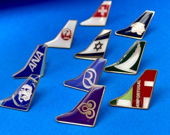 Pin Airlines Tail, Pin Aircraft Tail Fin, ANA, Tap Portugal, Aeromexico, EL AL, Swiss, Japan Airlines, Thai Airways, Cathay, Riyad, Alaska
