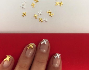 Airplane Nail Accessories Sticker Package Volume 3-D, Plane, Aircraft, Gold, Silver, Nail Beads, Nail Patch, Nail Art Accessories, DIY
