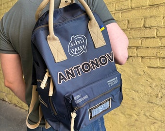 Mochila Antonov Aviation, nailon azul marino, diseño de avión