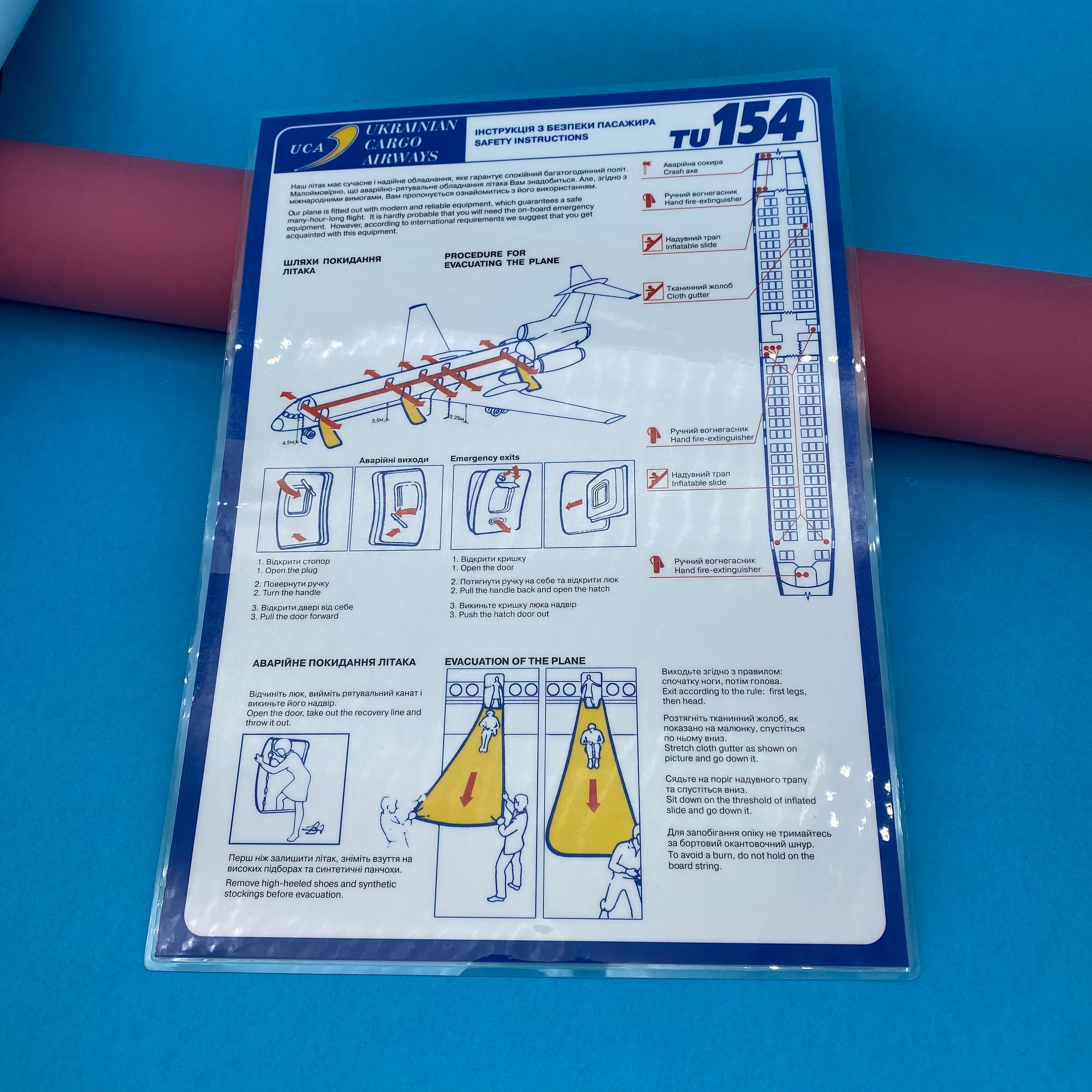Rare Safety Cards,il-76, TU-154, Dniproavia, Ukrainian Cargo