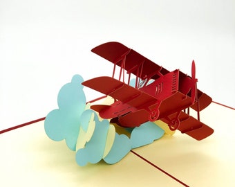 Handmade 3D Pop up birthday card,father's day,pilot air flight airbus boeing passenger plane, Postcard Biplane