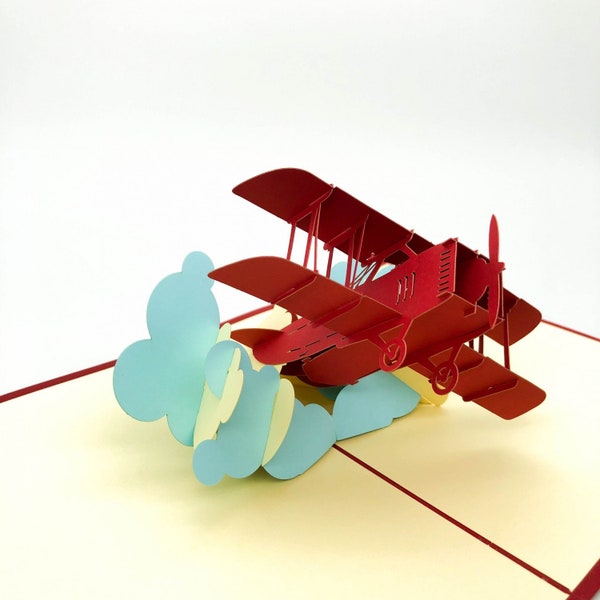 Handmade 3D Pop up birthday card,father's day,pilot air flight airbus boeing passenger plane, Postcard Biplane