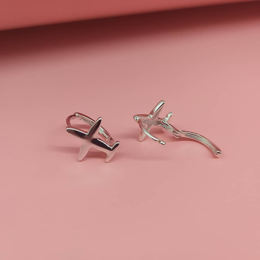 Orecchini a Forma di Aeroplano in Argento Sterling con Cristalli, Souvenir da Hostess di Volo, Regalo per Assistente di Cabina