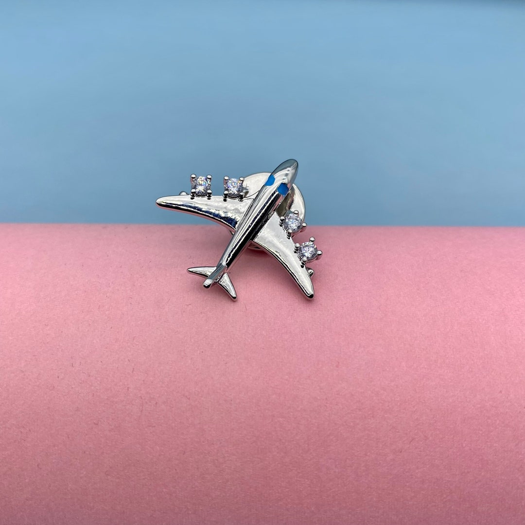 Pin Airplane Pin Airplane With Zirconium Pin Badge Etsy