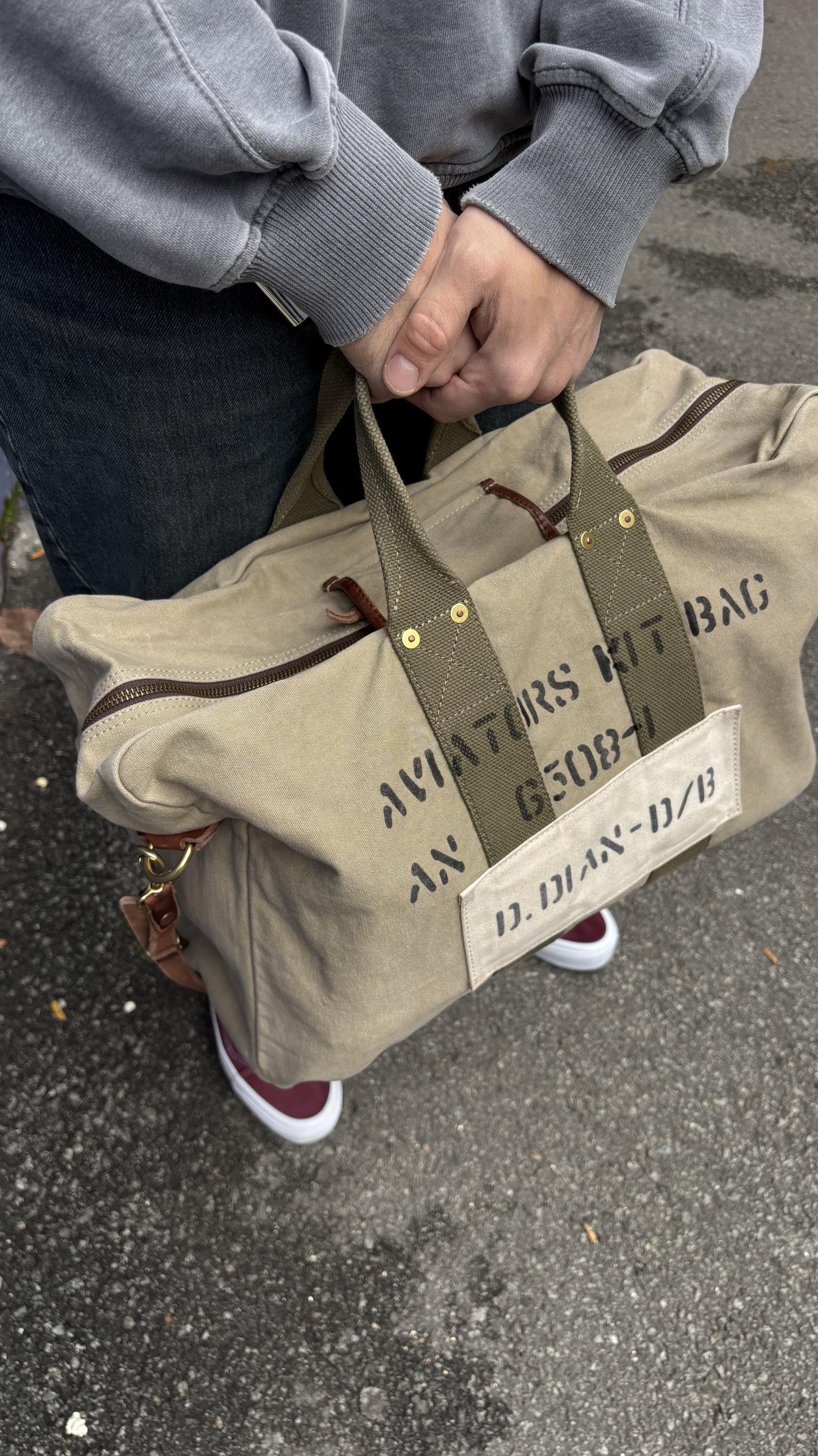 WWII Aviator Kit Bag, Aviation Canvas Bag, Military Shoulder Tote