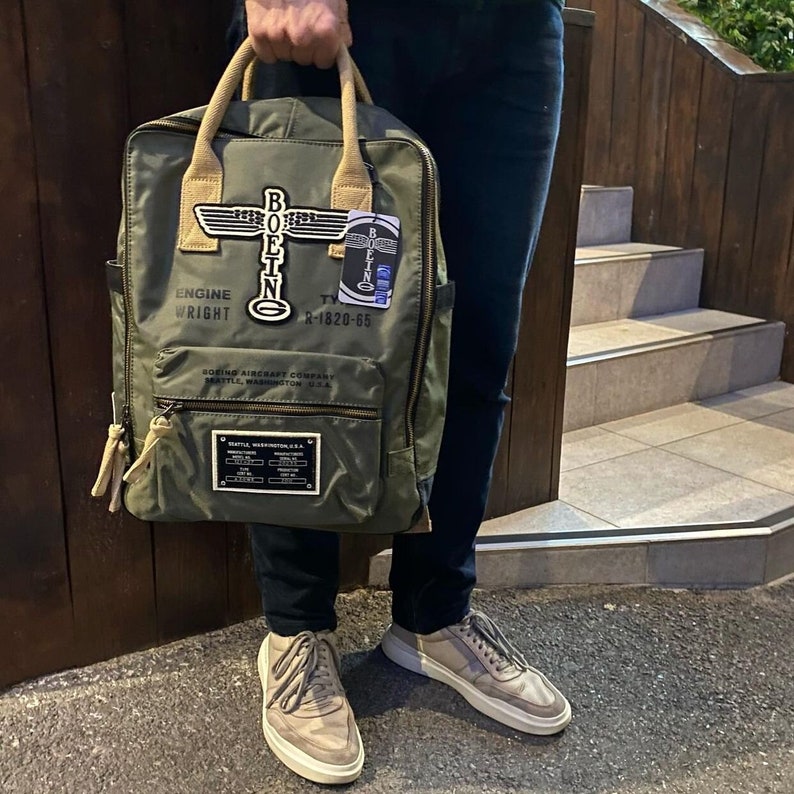 Backpack Boeing, Khaki Backpack, Backpack, Airplane, Plane, Aviation, Travel, Carry on Backpack, Gift For Him image 1