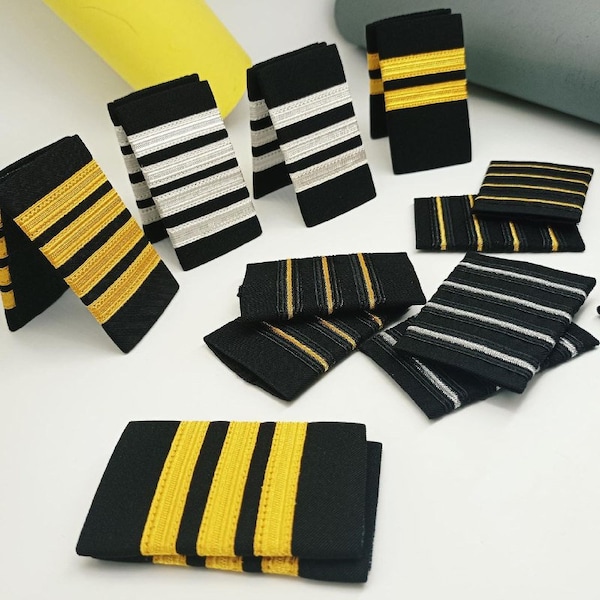 Épaulettes de pilote, 4 barres, 3 barres, 2 barres, 1 barrettes, Vêtements pour pilotes, Uniforme de pilote, Épaulettes, Aviation, Accessoires de pilote, Cadeaux pour lui