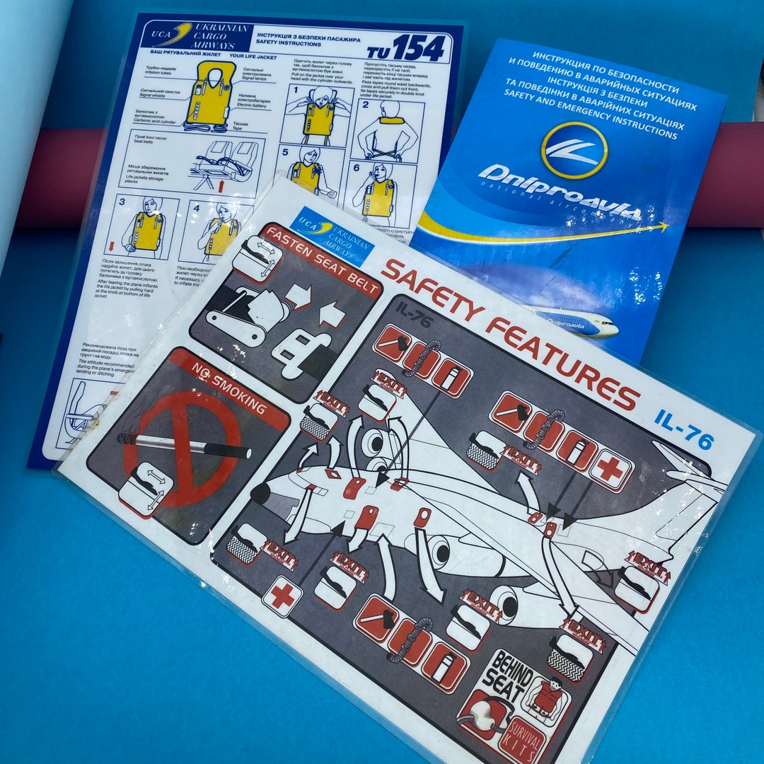 Rare Safety Cards,il-76, TU-154, Dniproavia, Ukrainian Cargo