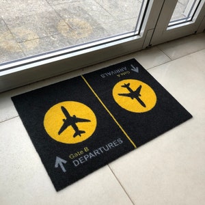 Airport Doormat, Departure Arrival doormat, Aviation gift, Present for pilot, Pilot Gift, Airplane Plane, Door Mat, Outdoor Welcome Mat