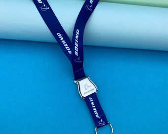 Lanyard Boeing Sicherheitsgurtschnalle, Blue Navy Lanyard, dickes Lanyard, Boeing Geschenk für Piloten, Geschenk für Flugbegleiter, AvGeek, Boeing Logo