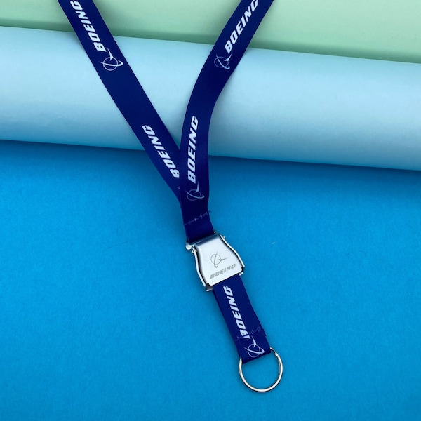 Lanyard Boeing Fibbia della cintura di sicurezza, cordino blu navy, cordino spesso, regalo Boeing per pilota, regalo per assistente di volo, AvGeek, logo Boeing