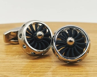 Engine Turbine Cufflinks, Aviation Pilot Gift, Airplane Propeller Jewelry