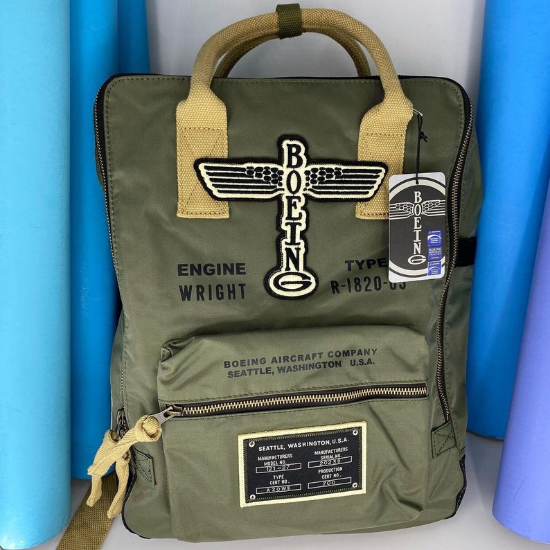 Backpack Boeing, Khaki Backpack, Backpack, Airplane, Plane, Aviation, Travel, Carry on Backpack, Gift For Him image 2