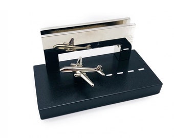 Porta-cartões de mesa, porta-lugares com avião, porta-cartões de metal, porta-cartões de visita, decoração de escritório