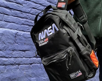 Backpack NASA Black, Black Backpack, Backpack, Airplane, Plane, Aviation, Travel, Nasa Space Logo, Carry on Backpack, Astronomy, Best Gift