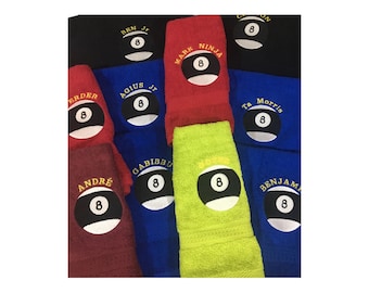 8ball 8 ball  pool cue towel  30 x 50 cm 550gsm cotton personalised with name