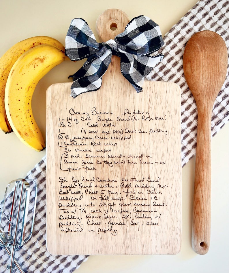 Personalized, Engraved Handwritten Recipe Cutting Board, Recipe Engraved Natural Wood Cutting Board, Engraved Recipe, Custom Gift for Her image 1