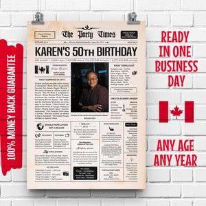 1975 50th Canadian Birthday Newspaper Sign | 50th Birthday Gift for Men or Women | 50 Years Ago Back in 1975 Poster |What Happened in 1975