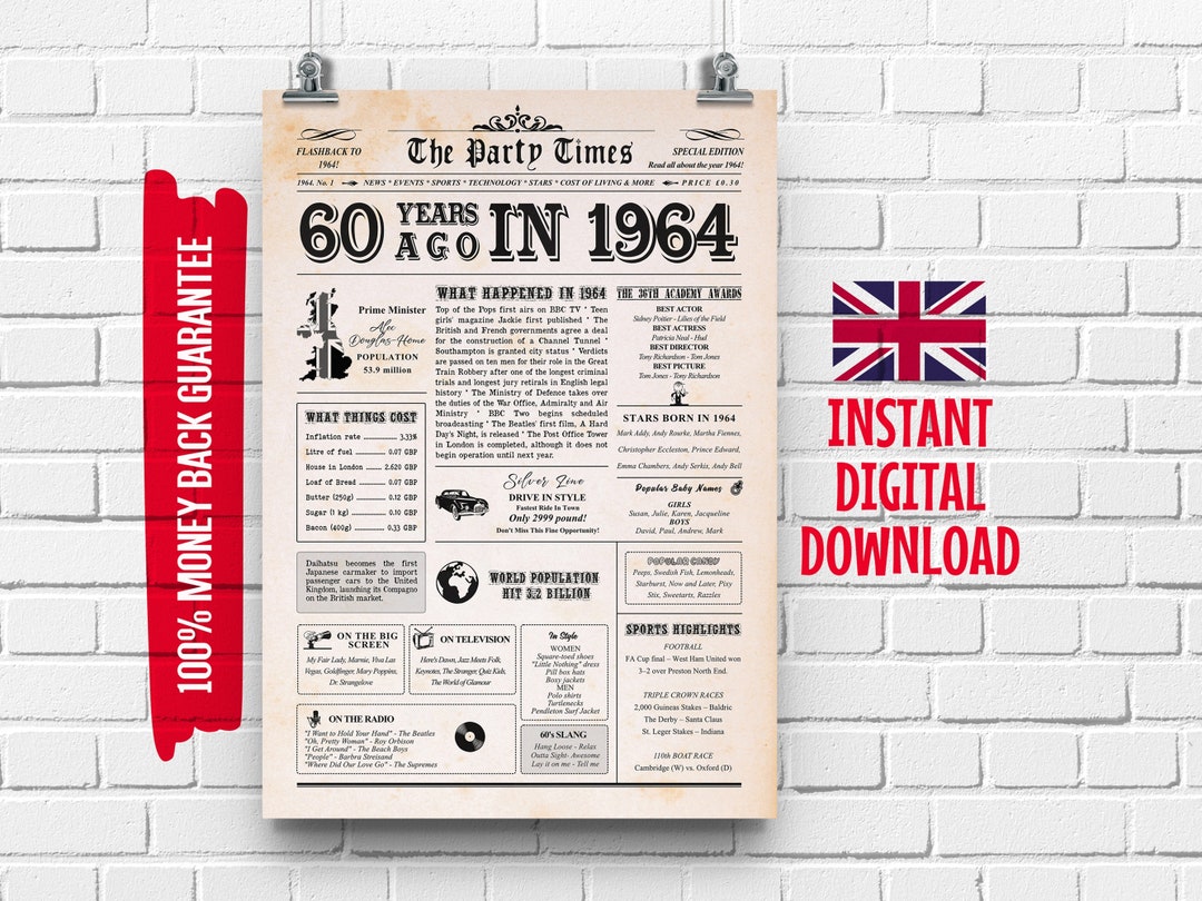 UK 60th Birthday Newspaper Poster - Il 1080xN.5508056772 R9zw 
