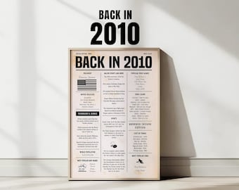 2010 Birthday Newspaper Sign: Fun Facts Trivia - Large Wall Art (Instant Download)