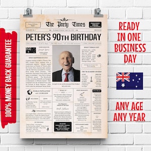 1935 90th Australian Birthday Newspaper Sign | 90th Birthday Gift for Men or Women | 90 Years Ago Back in 1935 Poster| What Happened in 1935