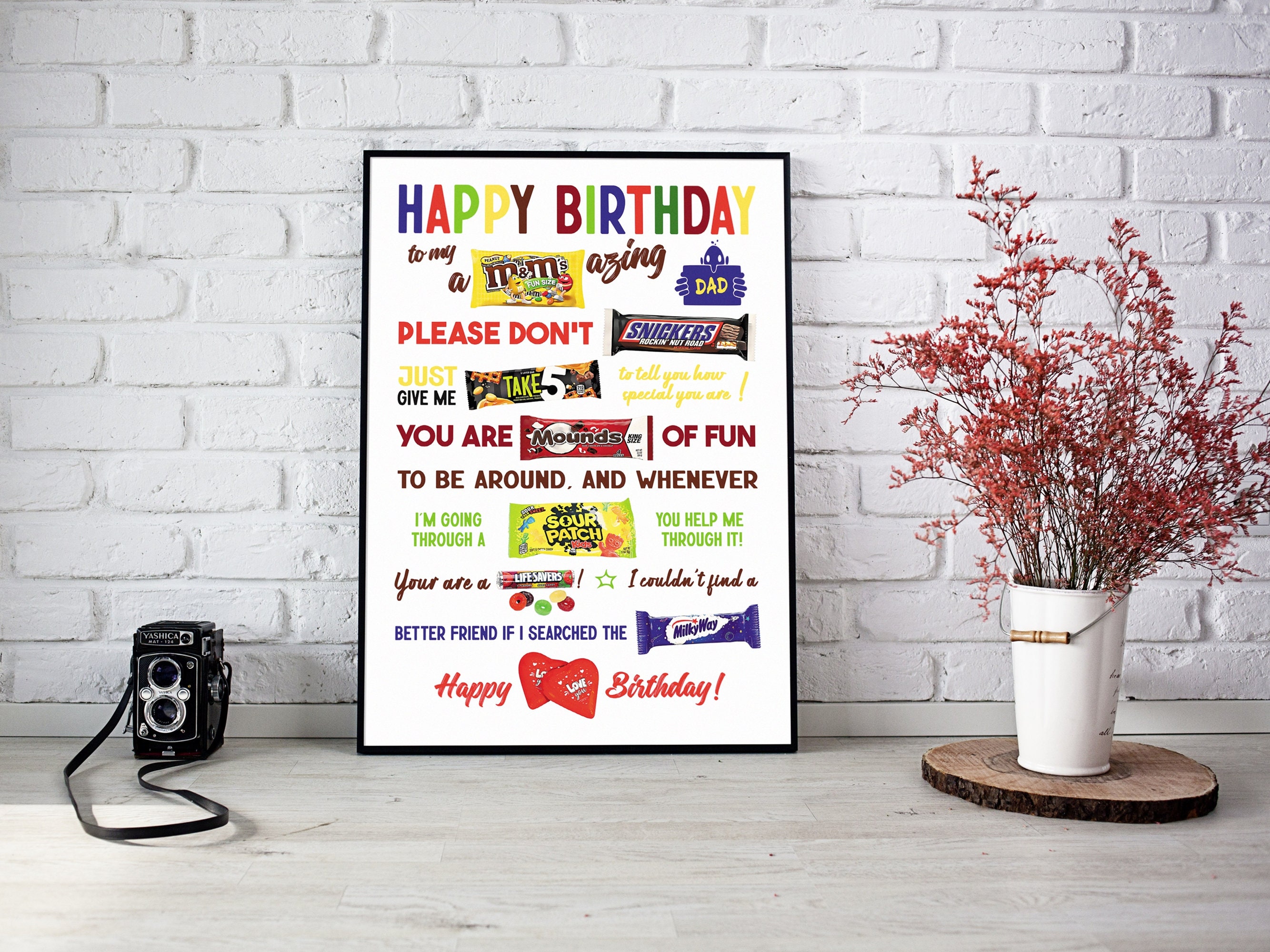 Birthday Candy Poster Sign Birthday Gift for Dad Happy Birthday Many ...