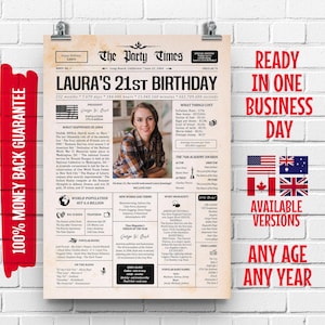 21st Birthday Newspaper Poster: Born in 2004 Gift (Digital Download