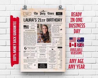 21st Birthday Newspaper Poster Sign 2004 | 21st Birthday Gift for Men or Women | Born in 2004 | 21 Years Ago Back in 2004 Highlights