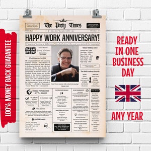Regalo per anniversario di lavoro / Giornale personalizzato QUALSIASI ANNO / Regalo di lavoro per 5 anni / Regalo di lavoro britannico / Regalo di lavoro per 25 anni / Regalo per dipendenti nel Regno Unito