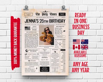 25th Birthday Newspaper Poster Sign 2000 | 25th Birthday Gift for Men or Women | Born in 2000 | 25 Years Ago Back in 2000 Highlights