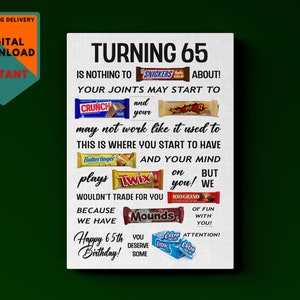 65th Birthday Candy Poster: Funny Gift, Printable Sign (Instant Download)