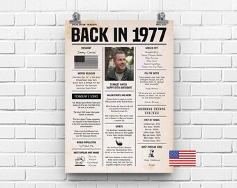 50th Birthday Newspaper Poster Gift for Him or Her | Back in 1977 | Digital Print