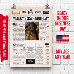 Manifesto del giornale per il 35° compleanno, 1990 USA / Regalo per il 35° compleanno per uomini o donne / Nato nel 1990 / 35 anni fa, momenti salienti del 1990