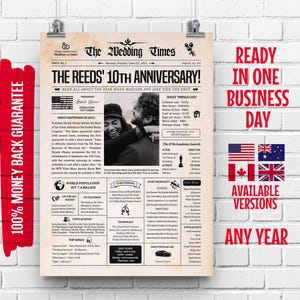 Prezent na 10. rocznicę | Najlepszy plakat z gazety 2015 | Prezent na 10. rocznicę dla niego | Prezent na 10. rocznicę | Dziesiąta rocznica ślubu