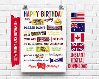 Birthday Candy Poster Sign | Birthday Gift for Mom | Happy Birthday | Many Years Ago Back in the Past Poster | What Happened in the Past