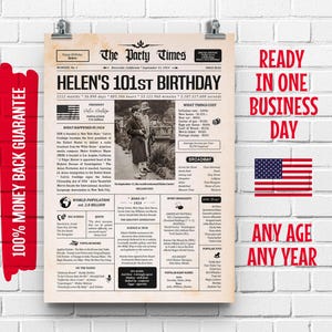 Manifesto del giornale per il 101° compleanno, 1924 / Regalo per il 101° compleanno per uomo o donna / Regalo per il nonno / 101 anni fa nel 1924