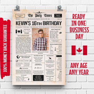 16th Birthday Canadian Newspaper Sign 2009 | 16th Birthday Gift for Boys or Girls | 16 Years Ago Back in 2009 Poster | What Happened in 2009