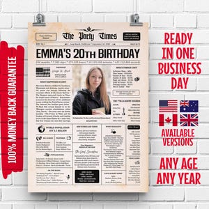 20th Birthday Newspaper Poster Sign 2005 | 20th Birthday Gift for Men or Women | Born in 2005 | 20 Years Ago Back in 2005 Highlights