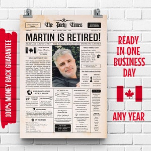 Cadeau de retraite pour homme ou femme | Cadeau d'anniversaire de travail | TOUTE L'ANNÉE | affiche de retraite | Décoration de fête de départ en retraite | Journal canadien