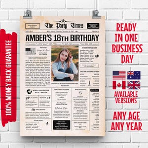 18th Birthday Newspaper Poster: Born in 2007 (Digital Download)
