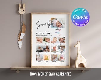 My First Year Photo Collage - 1st Birthday Canva Poster Template