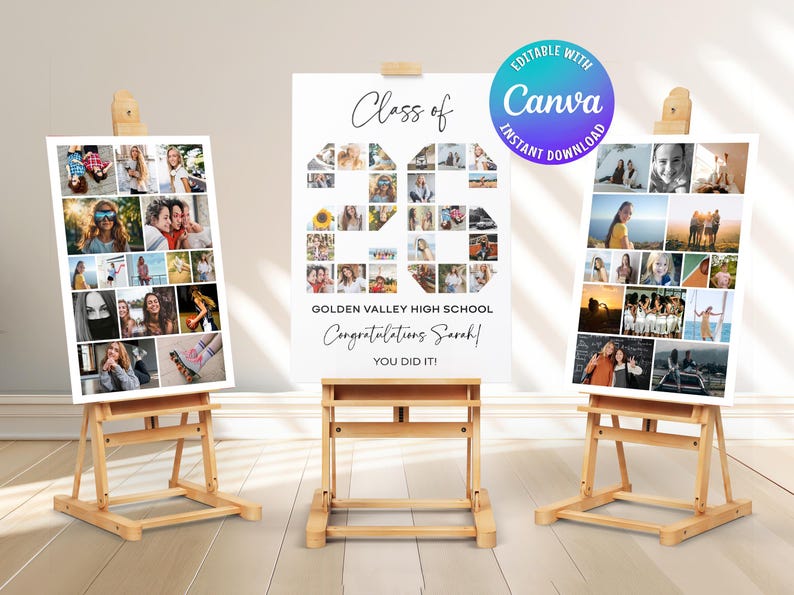 Graduation Photo Collage Template Editable Canva Poster Class of 2026 ...