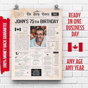 Cartel de periódico para el 75.º cumpleaños canadiense de 1950 / Regalo de 75.º cumpleaños para hombres o mujeres / Póster de 75 años atrás en 1950 / Qué sucedió en 1950