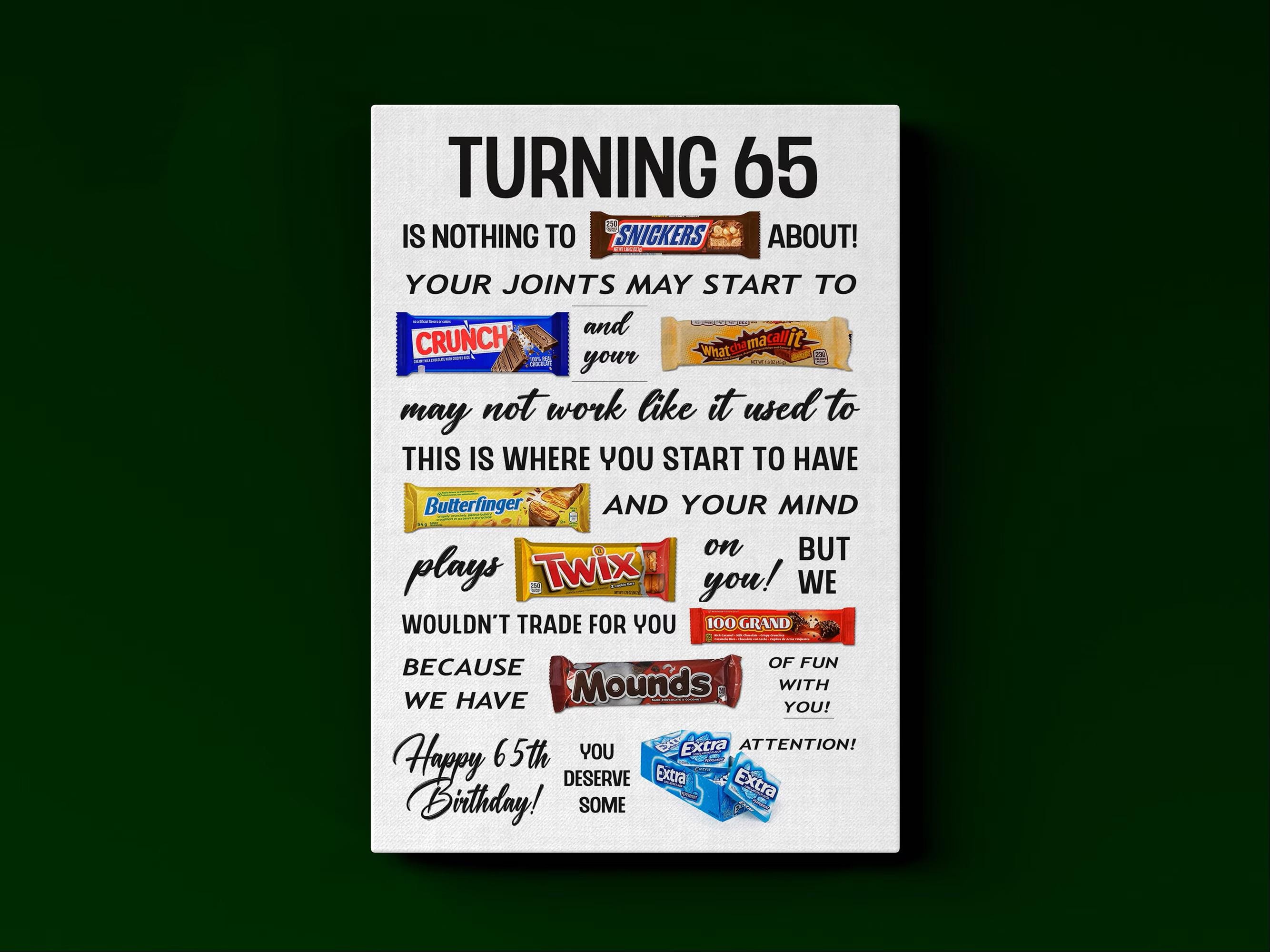 65th Birthday Candy Poster: Funny Gift, Printable Sign (instant