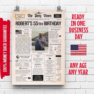 55th Birthday Newspaper Poster Sign 1970 US | 55th Birthday Gift for Men or Women | Gift for Daddy | 55 Years Ago Back in 1970 Highlights